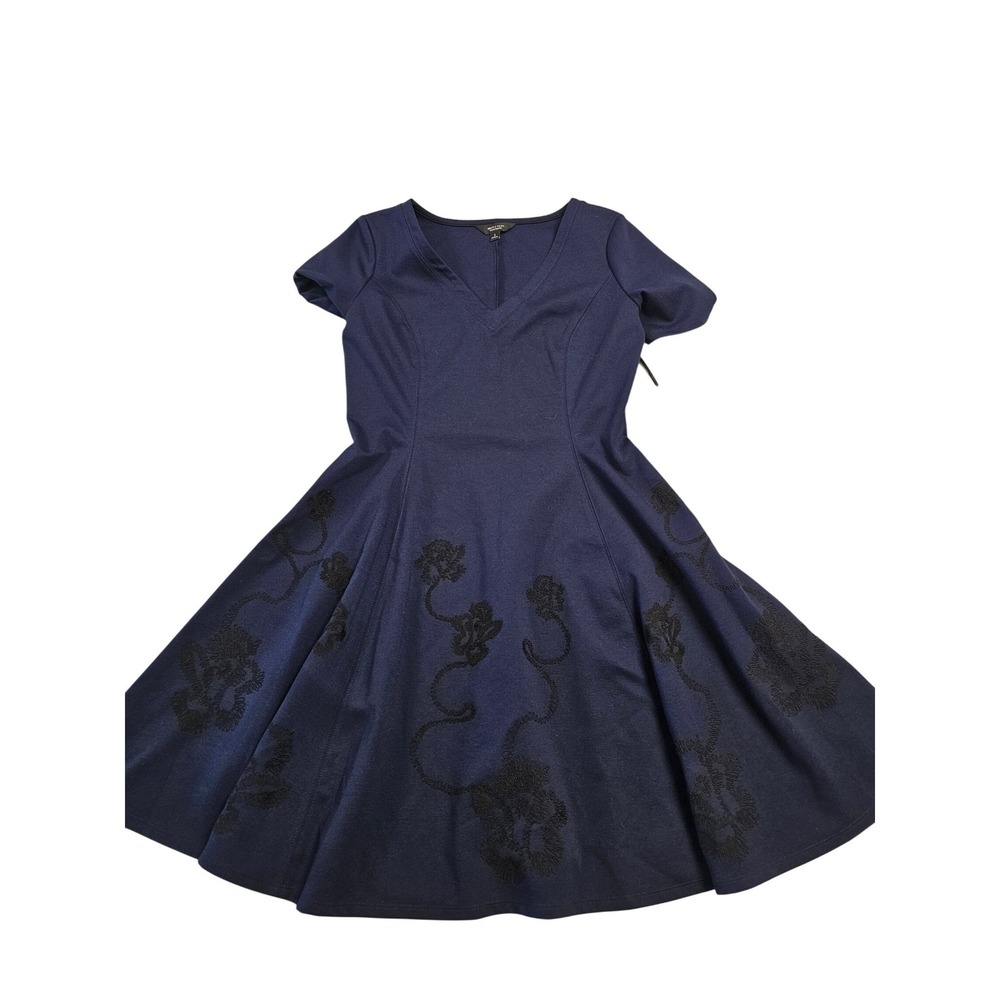 Simply Vera Vera Wang Navy Rae Fit & Flare Dress Floral Embroidery WV91Y163RN S